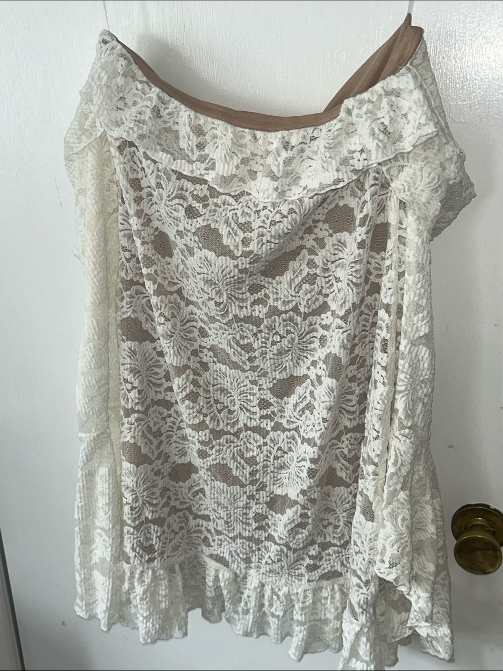 Meshki Lindsay Lace Plisse Off-Shoulder Lace Mini Dress in Ivory White XL - Picture 5 of 5